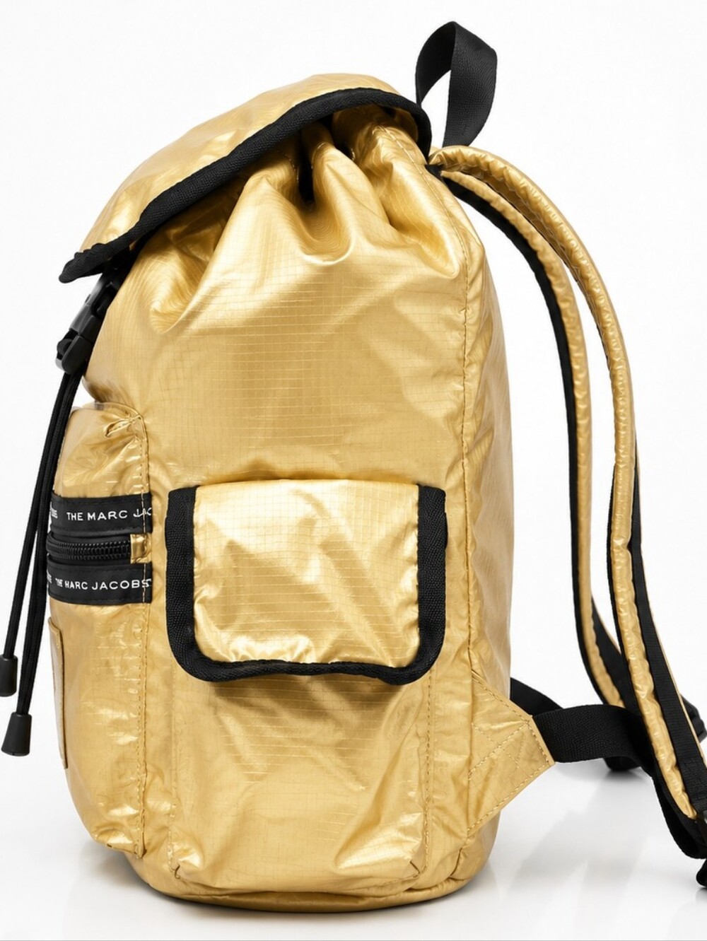 MARC JACOBS Metallic Gold Ripstop BACKPACK Black Trim - Picture 6 of 13